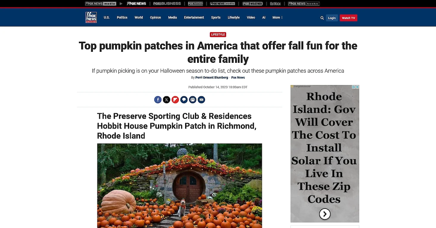 Screenshot of Fox News article featuring The Preserve Sporting Club & Resort