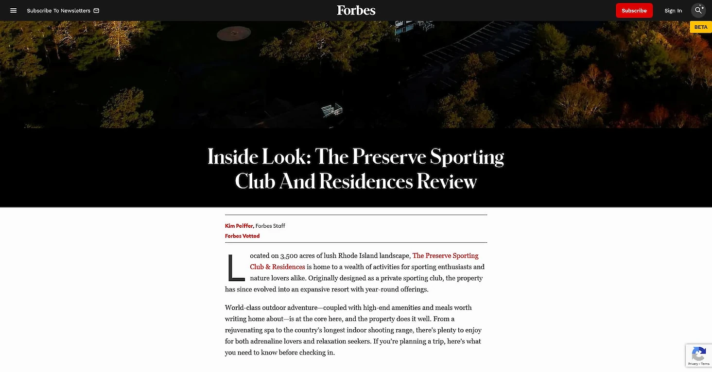 Forbes article titled Inside Look: The Preserve Sporting Club And Residences Review